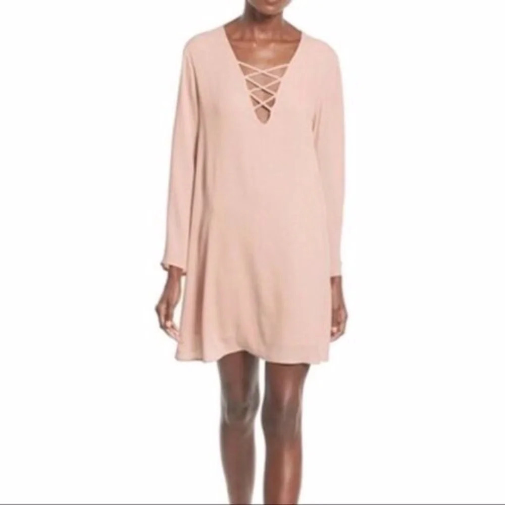 ASTR The Label Blush Pink Coquette Lace Up Cottagecore Shift Mini Dress Size S